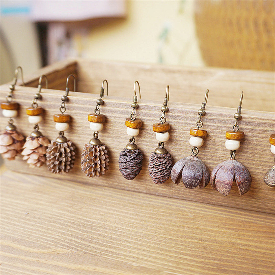 Handmade Jewelry Retro Solid Wood Dried Fruit Earrings