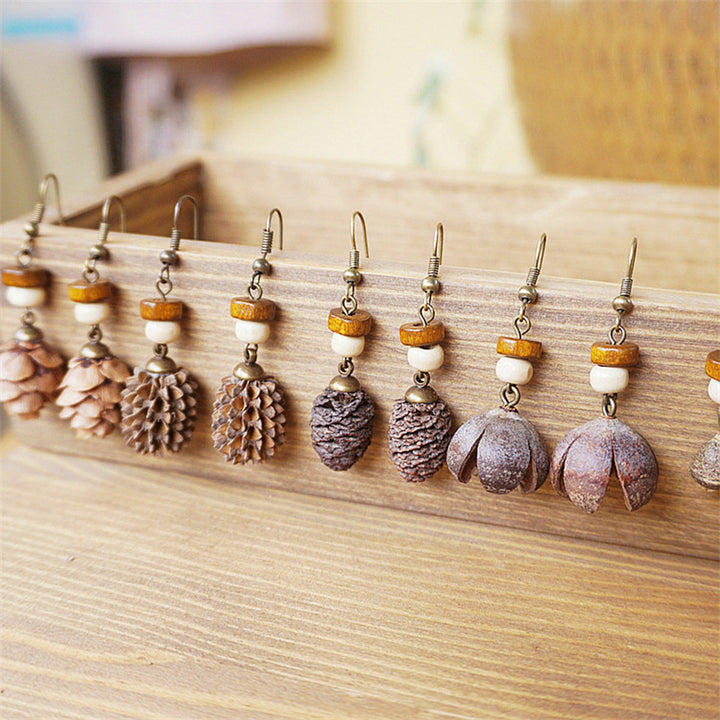 Handmade Jewelry Retro Solid Wood Dried Fruit Earrings