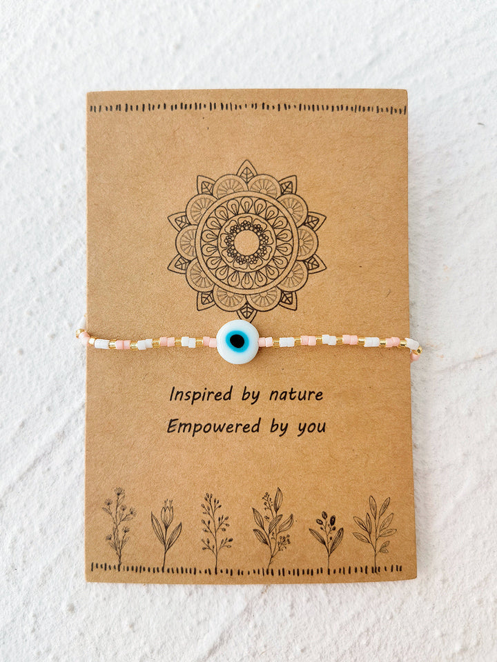 Adjustable Drawstring Beaded Bracelet Pink Eye