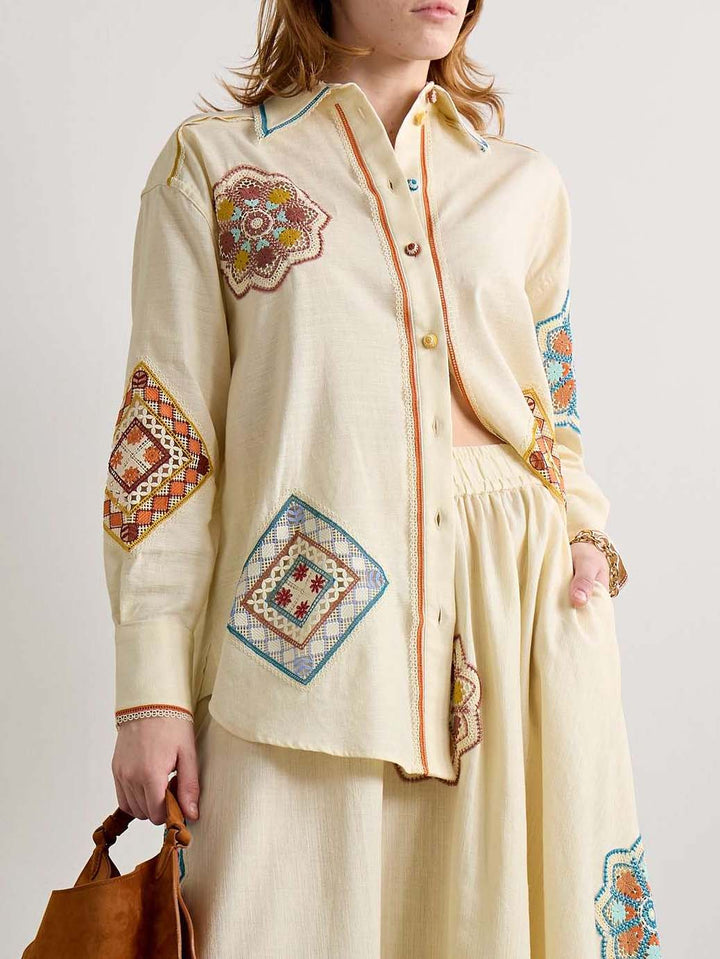 Unique Paisley Lace Print Loose Shirt