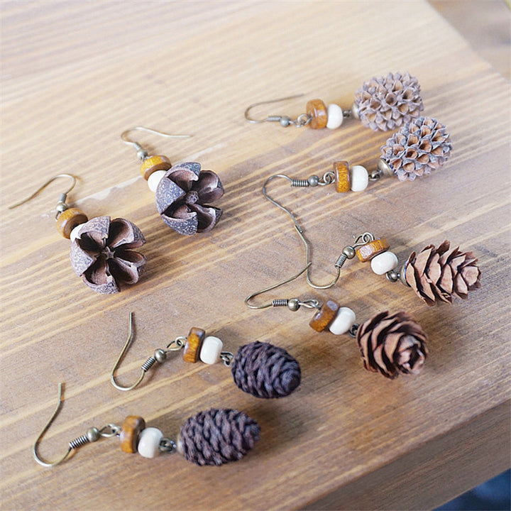 Handmade Jewelry Retro Solid Wood Dried Fruit Earrings