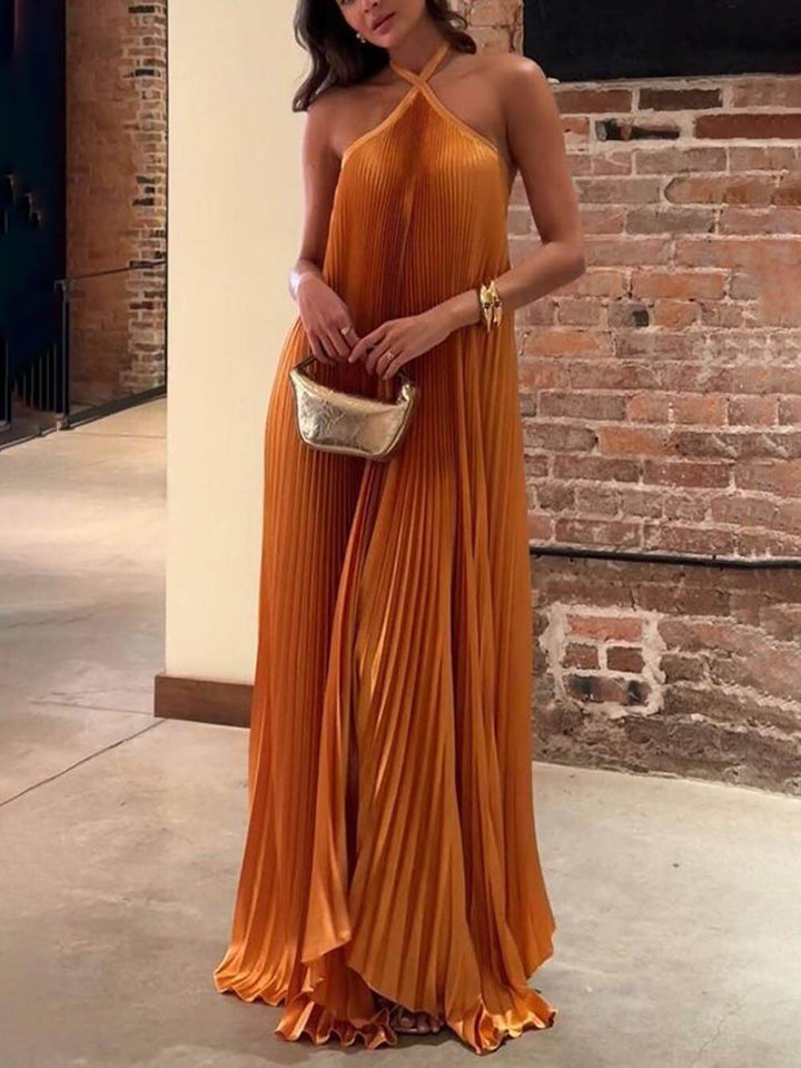 Elegant Atmosphere Satin Halter Neck Backless A-line Gown Maxi Dress