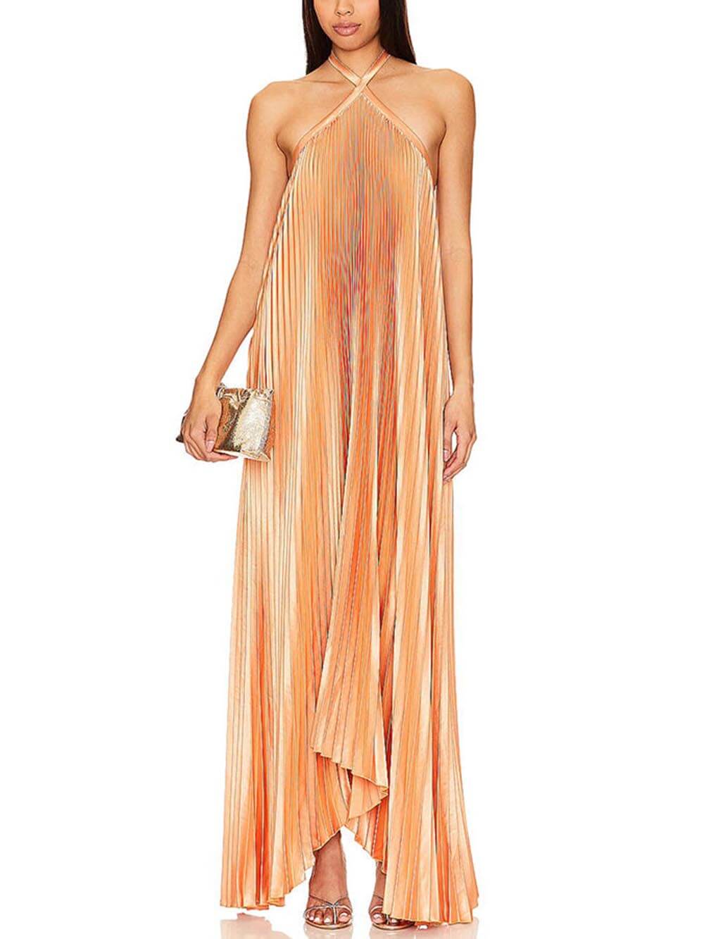 Elegant Atmosphere Satin Halter Neck Backless A-line Gown Maxi Dress