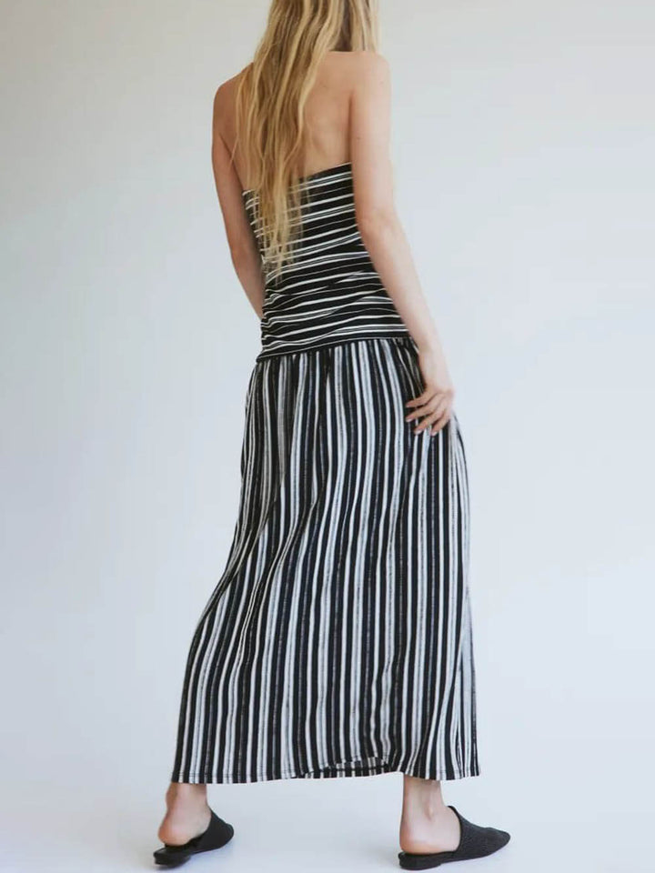 Bandeau With Gathered Seams Flared Hem Dress