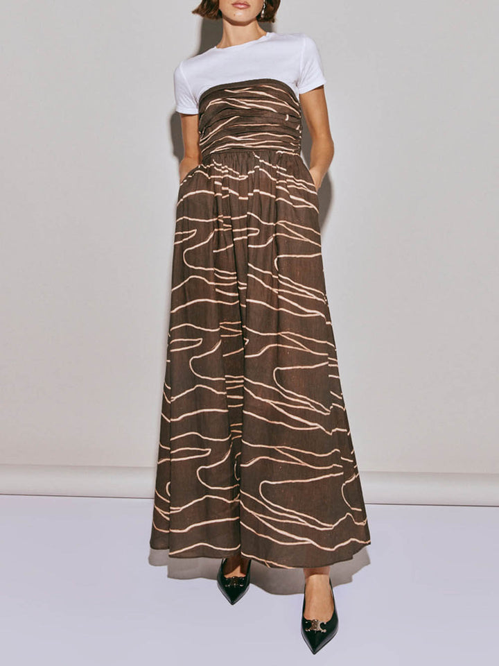 Unique Wave Print Tube Top Midi Dress