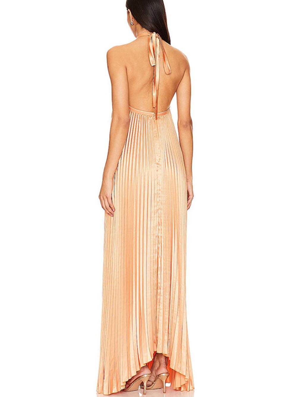 Elegant Atmosphere Satin Halter Neck Backless A-line Gown Maxi Dress