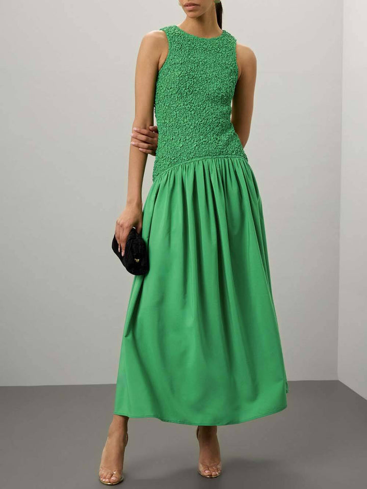 Dreamy Pleated Patchwork Backless Dress