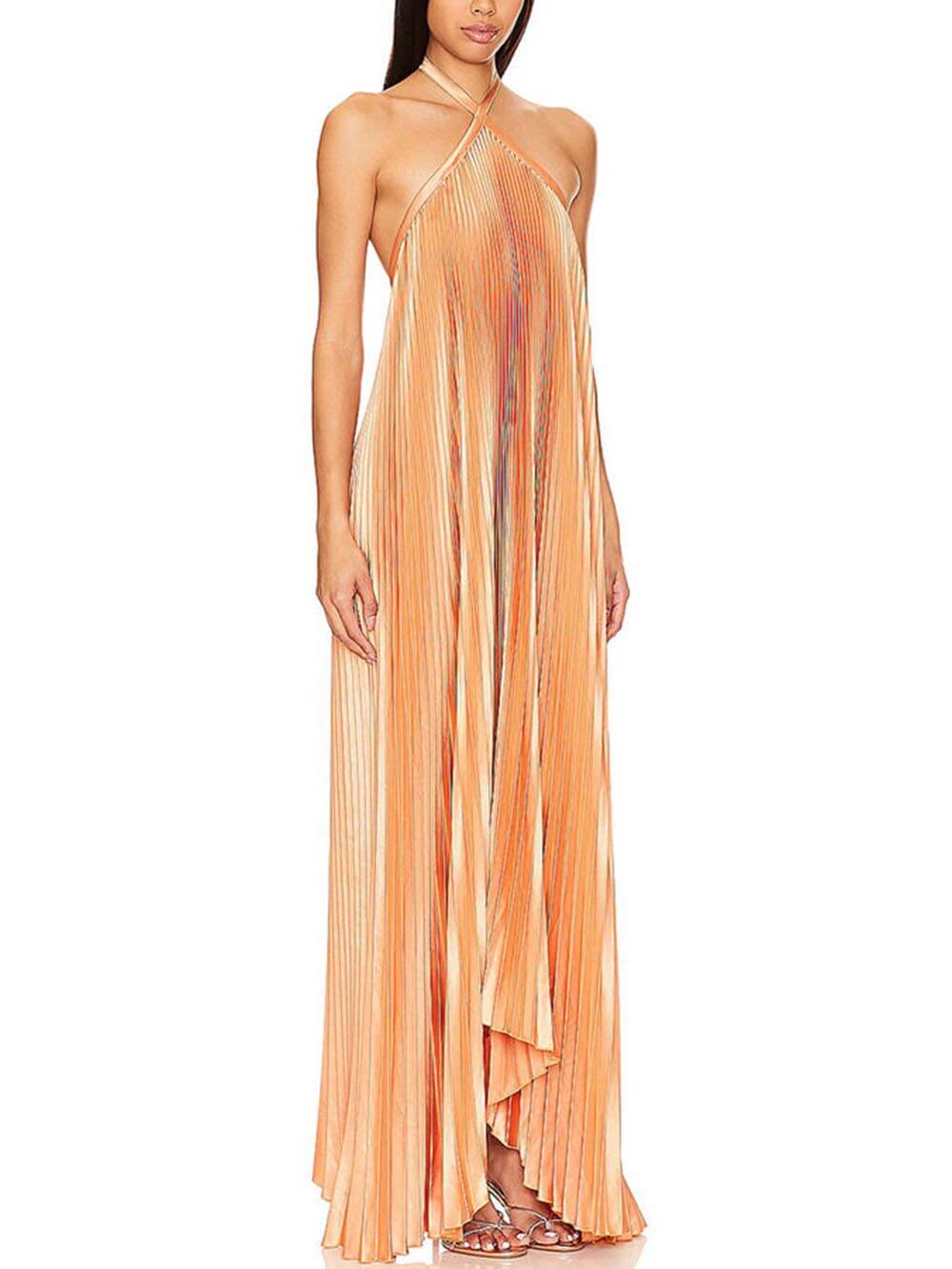 Elegant Atmosphere Satin Halter Neck Backless A-line Gown Maxi Dress