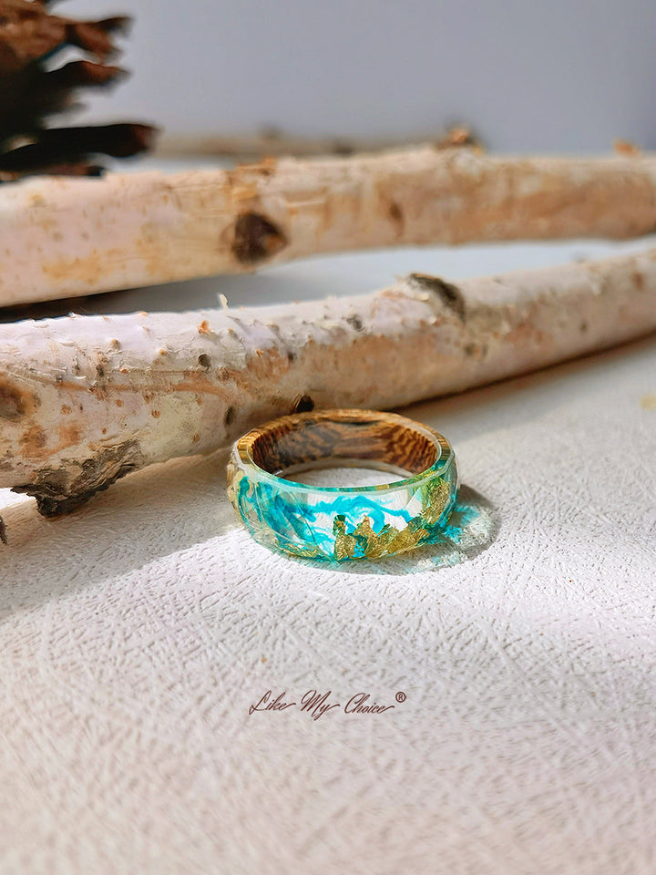 Gypsophila Magic Forest Wood Resin Ring