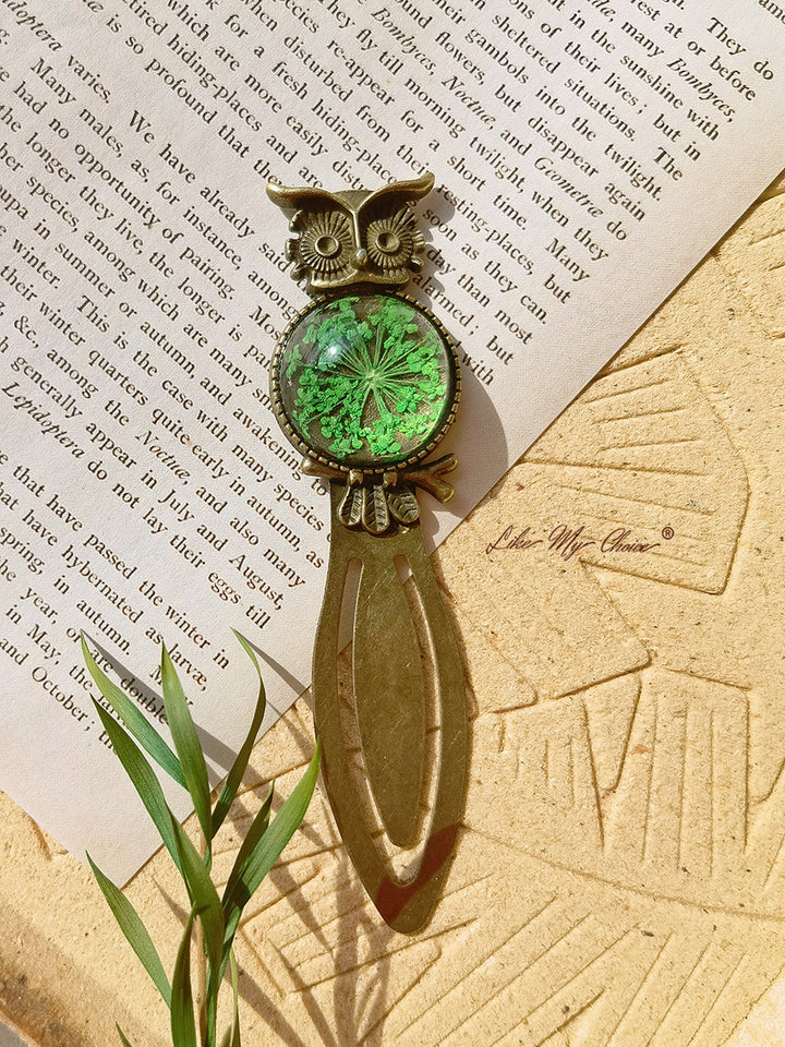 Queen Anne Lace Floral Owl Bronze Bookmark
