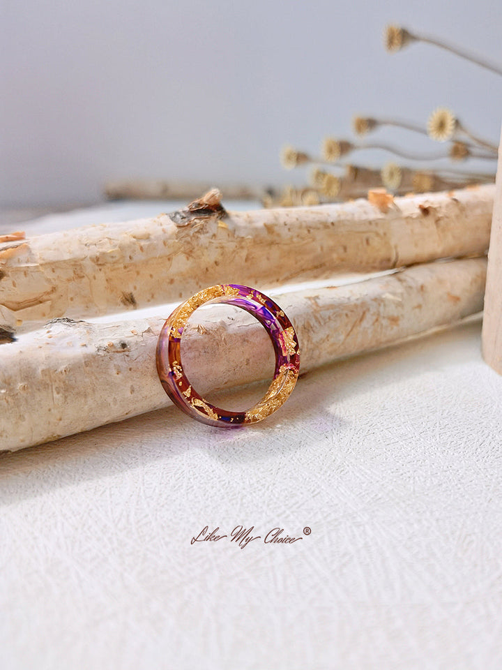 Handmade Dried Flower Gold Foil Colorful Resin Ring
