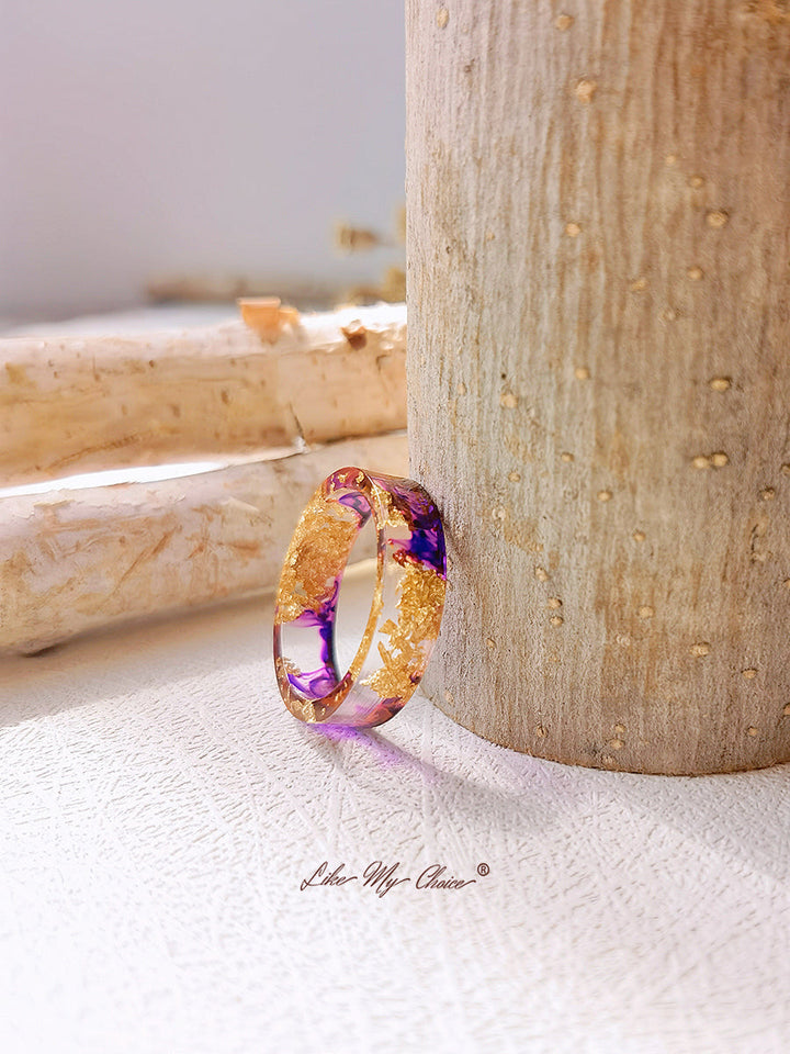 Handmade Dried Flower Gold Foil Colorful Resin Ring