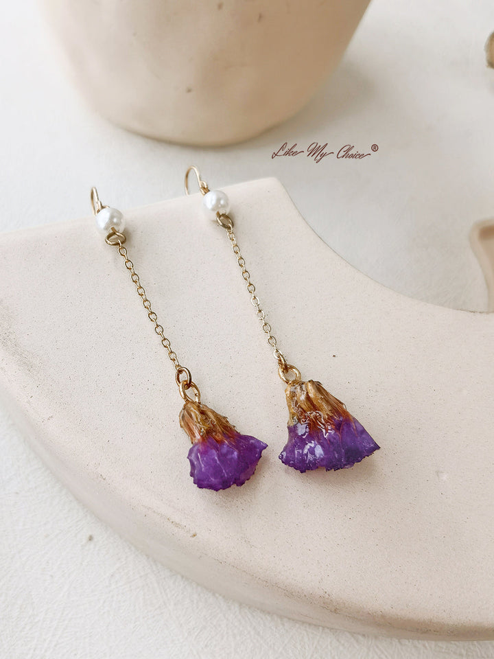 Forget-Me-Not Resin Dried Flowers Epoxy Pearl Earrings