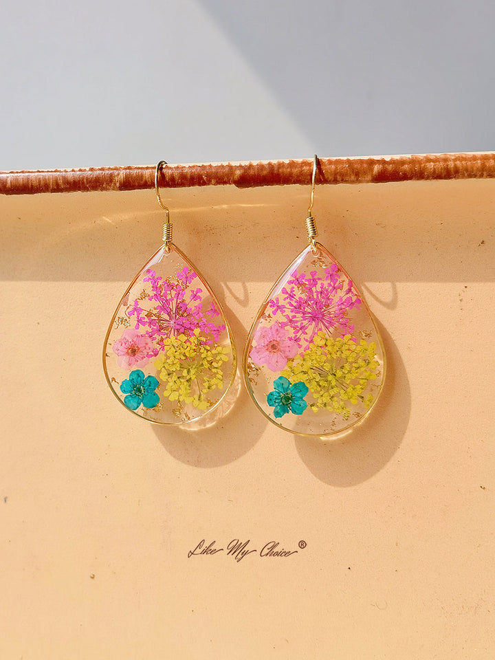 Queen Anne Lace Forget-Me-Not Resin Pressed Flower Earrings