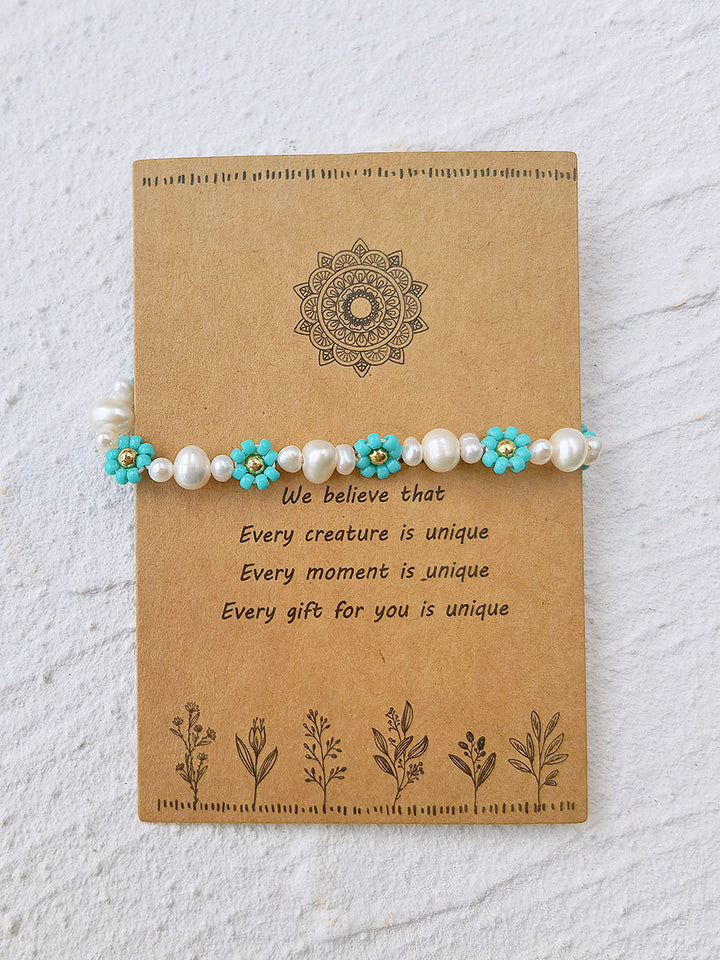 Adjustable Drawstring Beaded Bracelet Blue Daisy