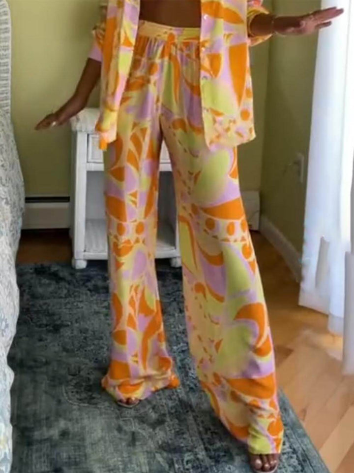 Classic Print Loose Waist Elastic Pocket Pants