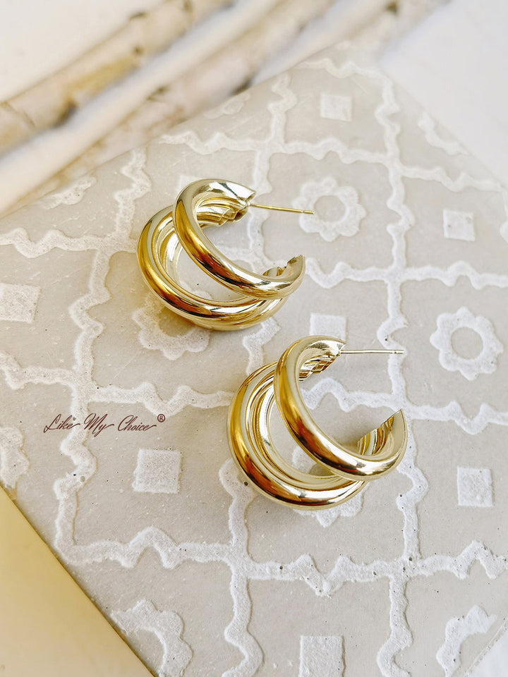 Gold Plated Layered Hoop Earrings