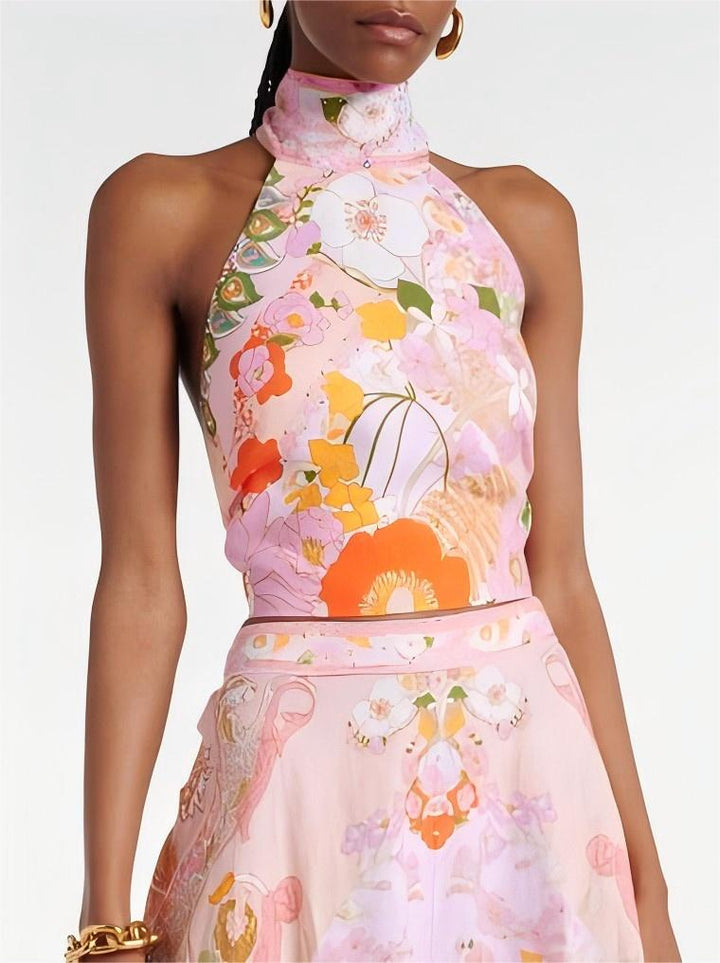 Delicate Paisley Animal Print Open Back Tank Top