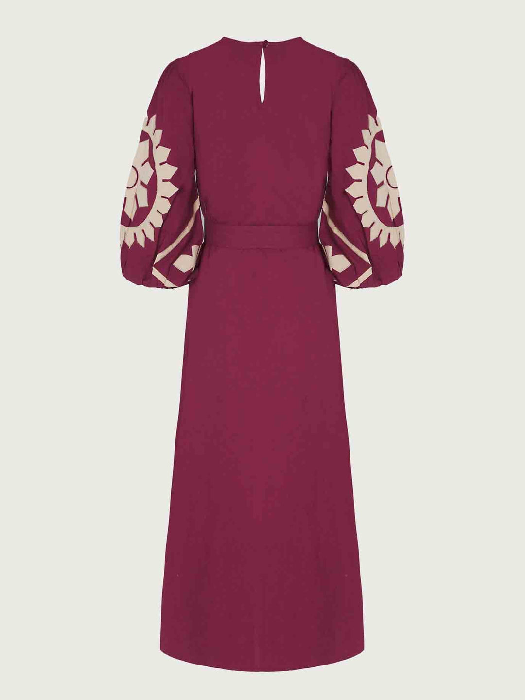 Retro Folk Flower Print Puff Sleeve Midi Dress