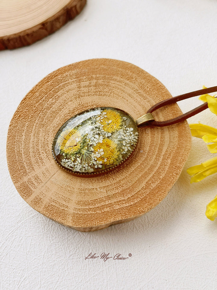 Dried Flower Necklace Van Gogh Sunflower Preserved Flower Pendant