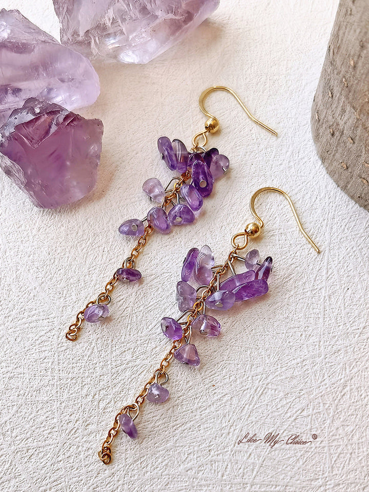 February Birth Stone Wisteria Amethyst Dangle Earrings