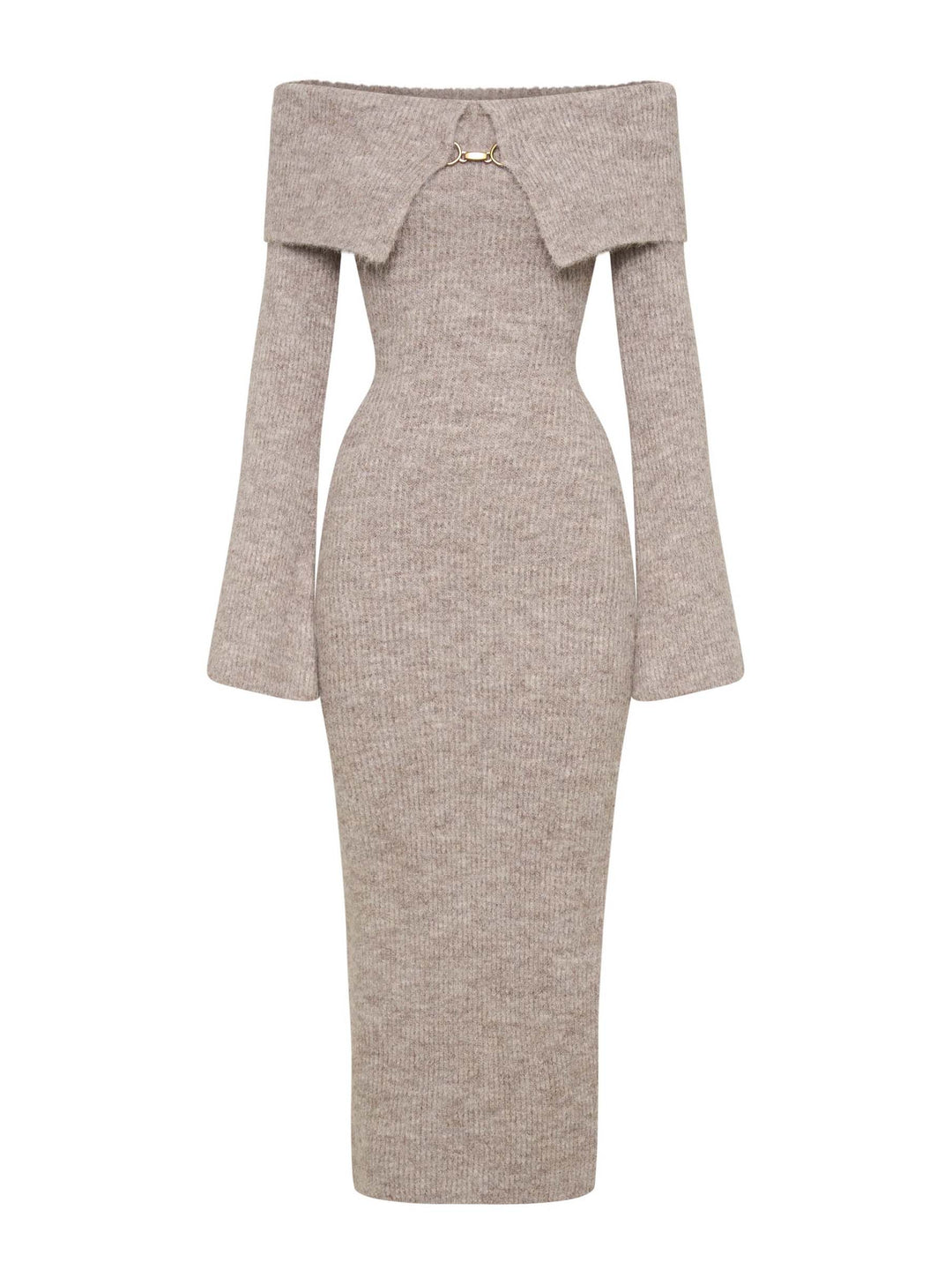 Sexy Off-The-Shoulder Fluffy Knit Midi Dress