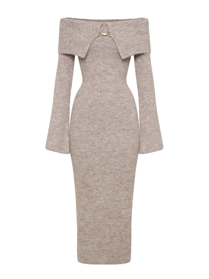 Sexy Off-The-Shoulder Fluffy Knit Midi Dress