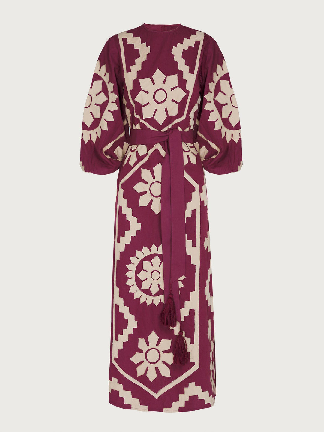 Retro Folk Flower Print Puff Sleeve Midi Dress
