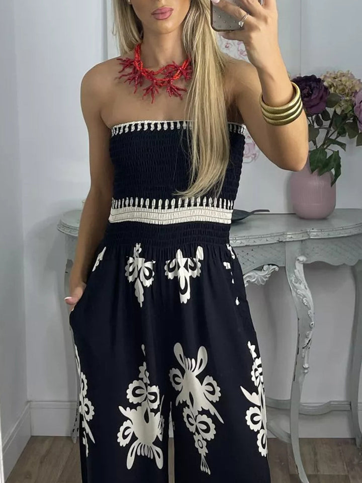 Sexy printed chest wrap jumpsuit feminine